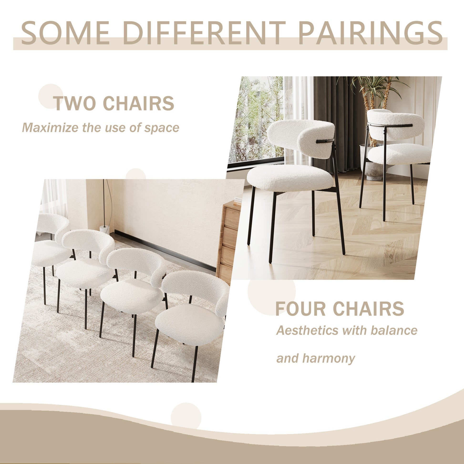 dining chairs set of 2 white , medieval modern dining chairs, teddy velvet chairs with metal legs, kitchen, easy to assemble suitable for home and office use