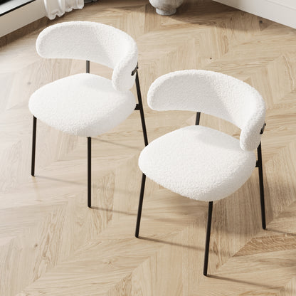 dining chairs set of 2 white , medieval modern dining chairs, teddy velvet chairs with metal legs, kitchen, easy to assemble suitable for home and office use