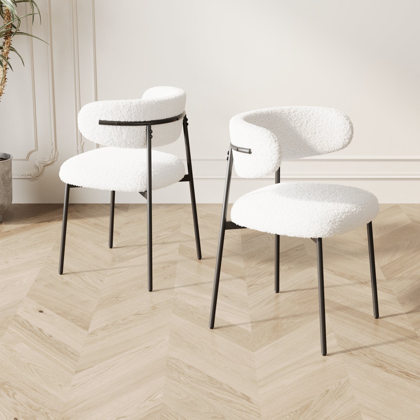 dining chairs set of 2 white , medieval modern dining chairs, teddy velvet chairs with metal legs, kitchen, easy to assemble suitable for home and office use