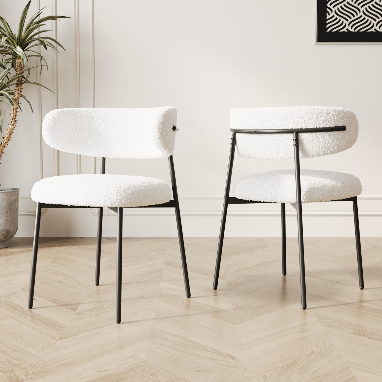 dining chairs set of 2 white , medieval modern dining chairs, teddy velvet chairs with metal legs, kitchen, easy to assemble suitable for home and office use
