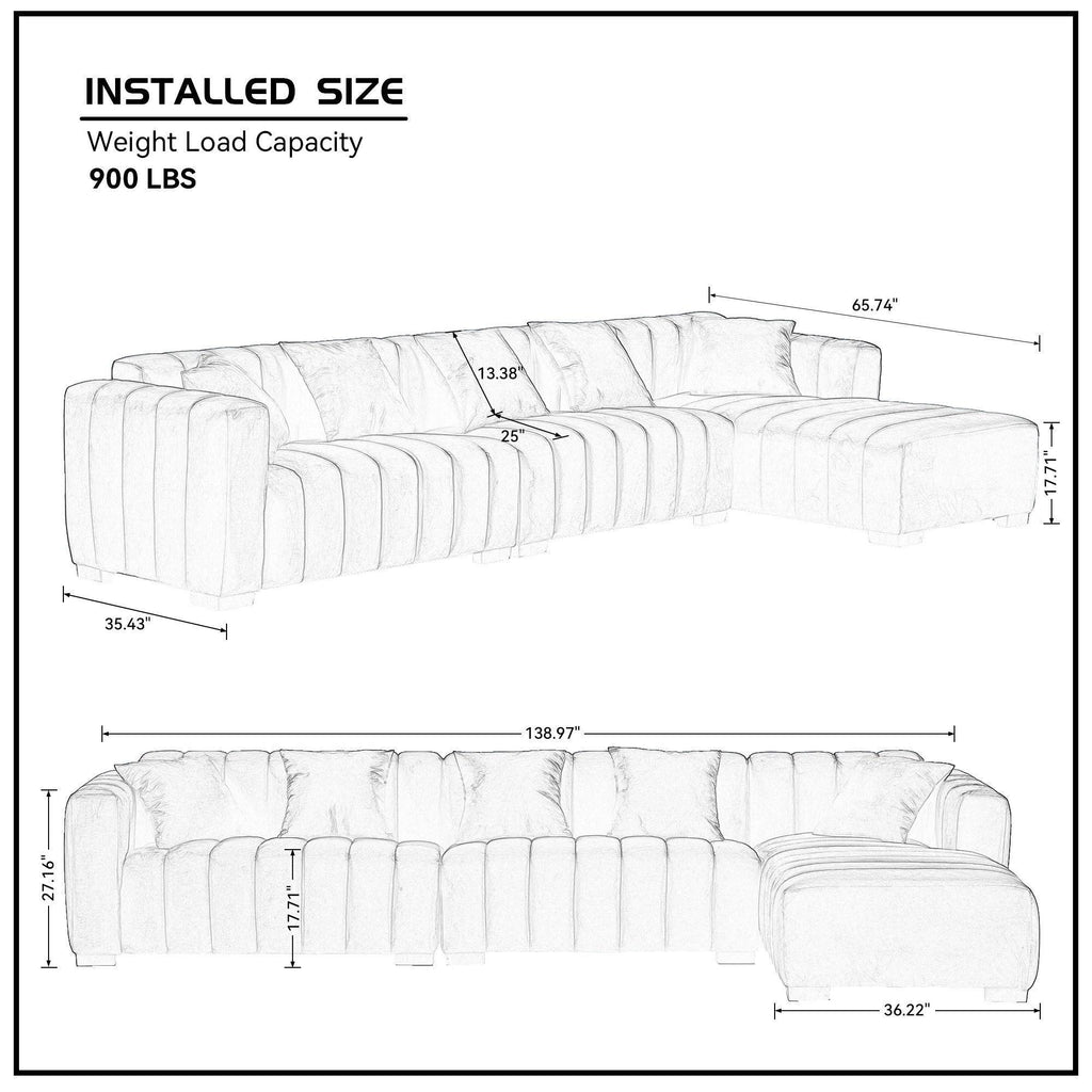 Modern Velvet L-Shape Sectional Sofa with Deep Tufting.