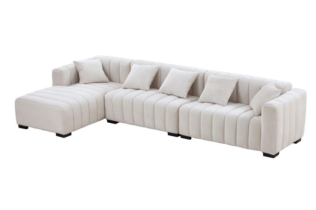 Modern Velvet L-Shape Sectional Sofa with Deep Tufting.