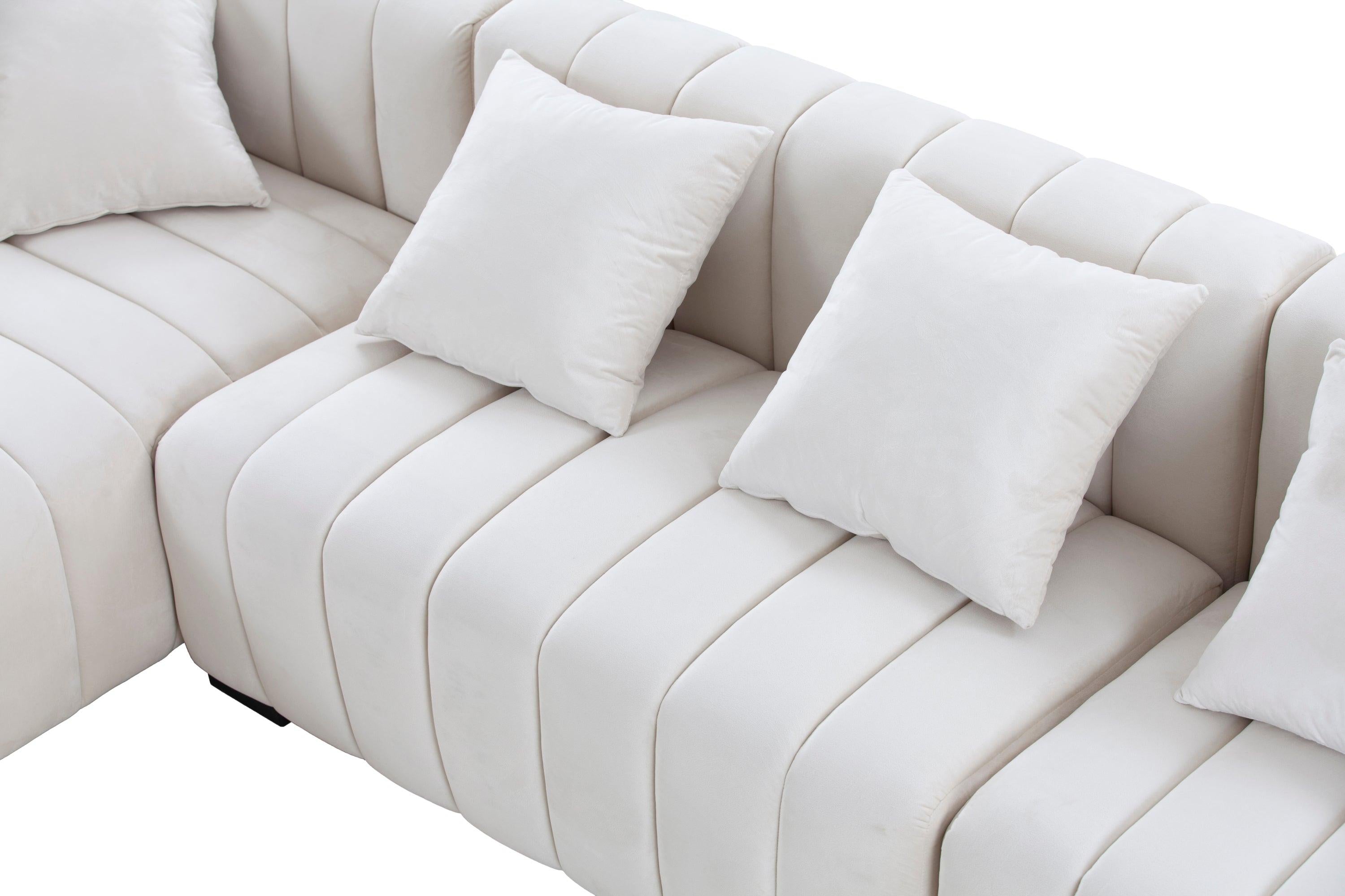 Modern Velvet L-Shape Sectional Sofa with Deep Tufting.