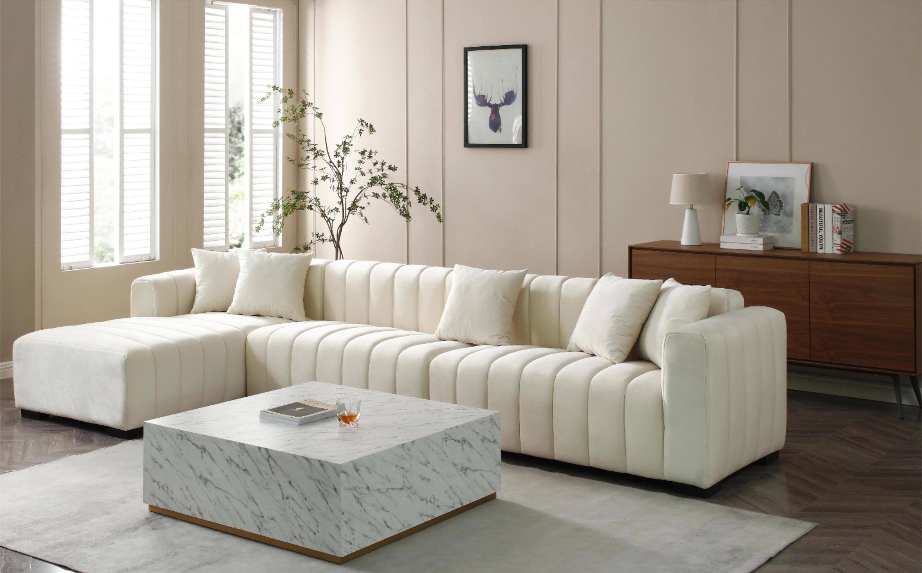 Modern Velvet L-Shape Sectional Sofa with Deep Tufting.