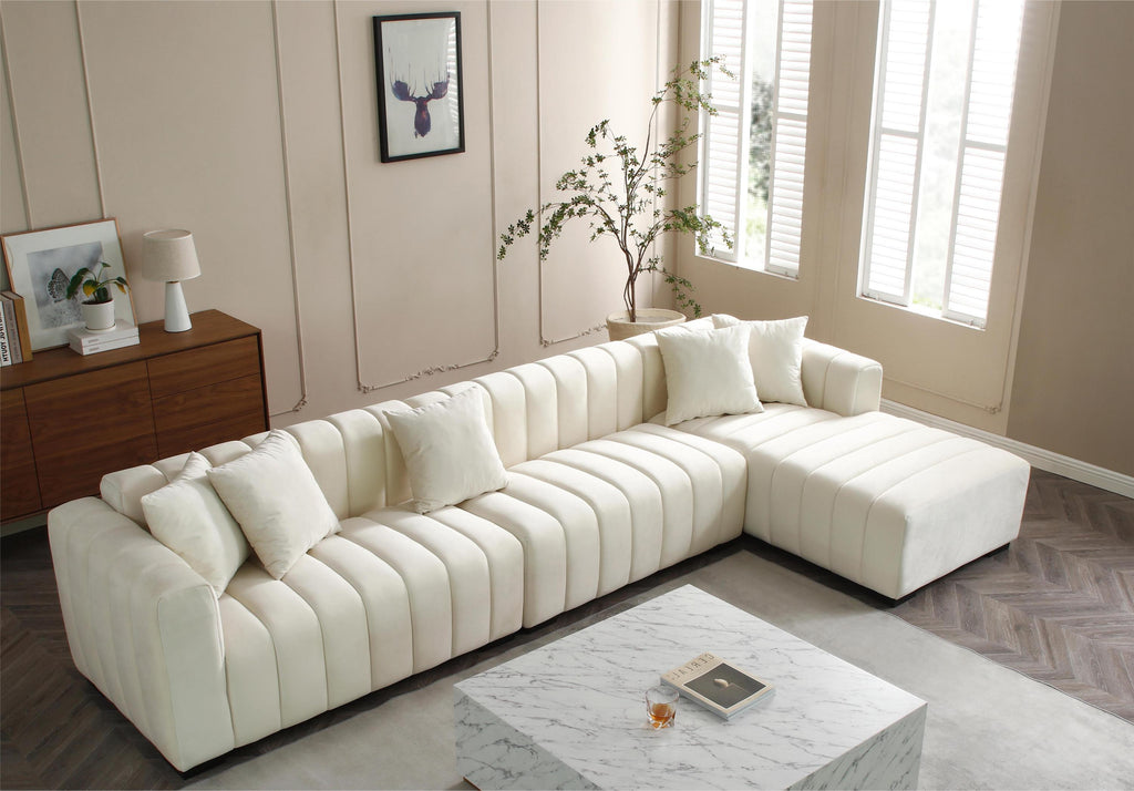 Modern Velvet L-Shape Sectional Sofa with Deep Tufting.
