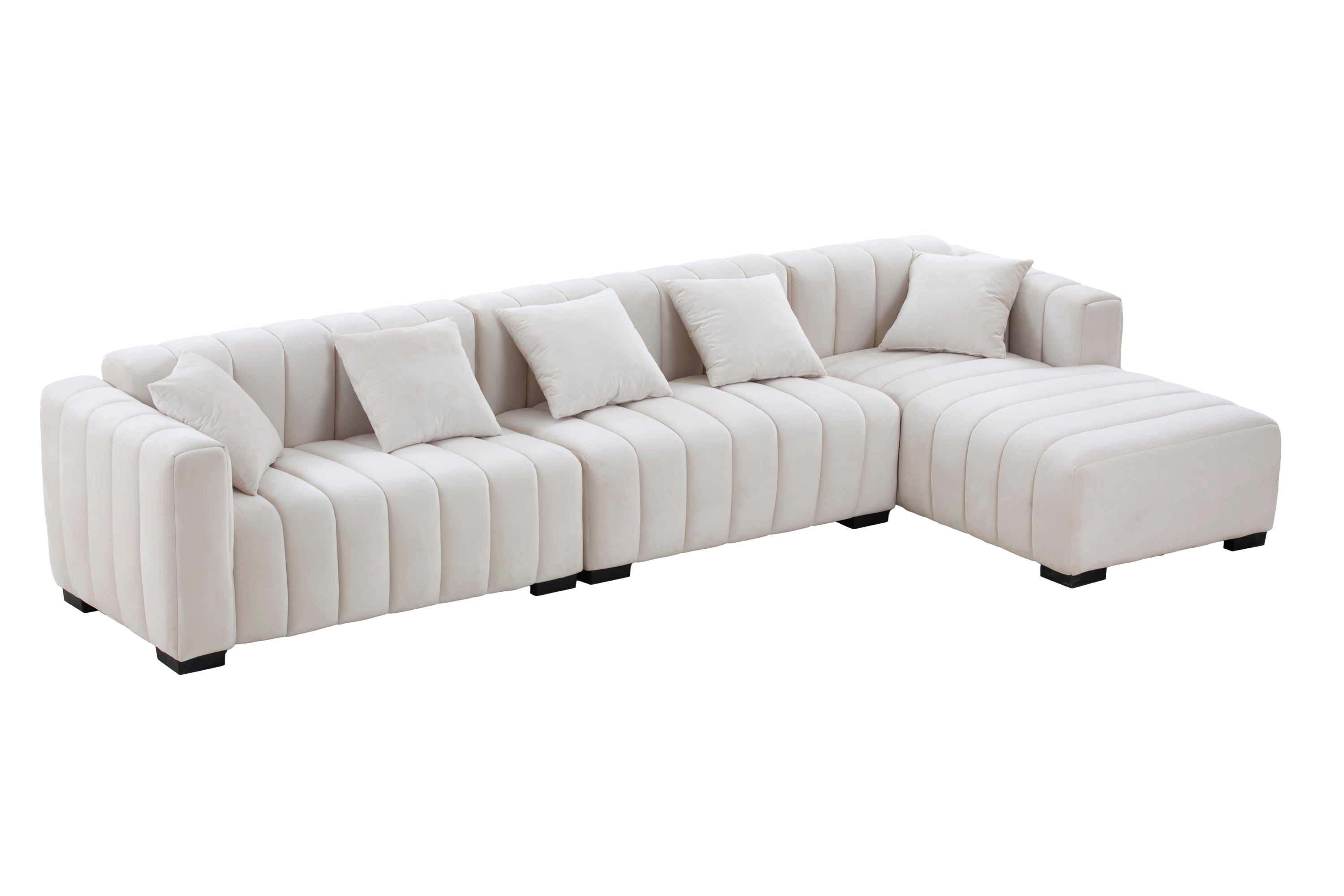 L-Shape Sectional Sofa with Deep Tufted Velvet Upholstered Modular Design