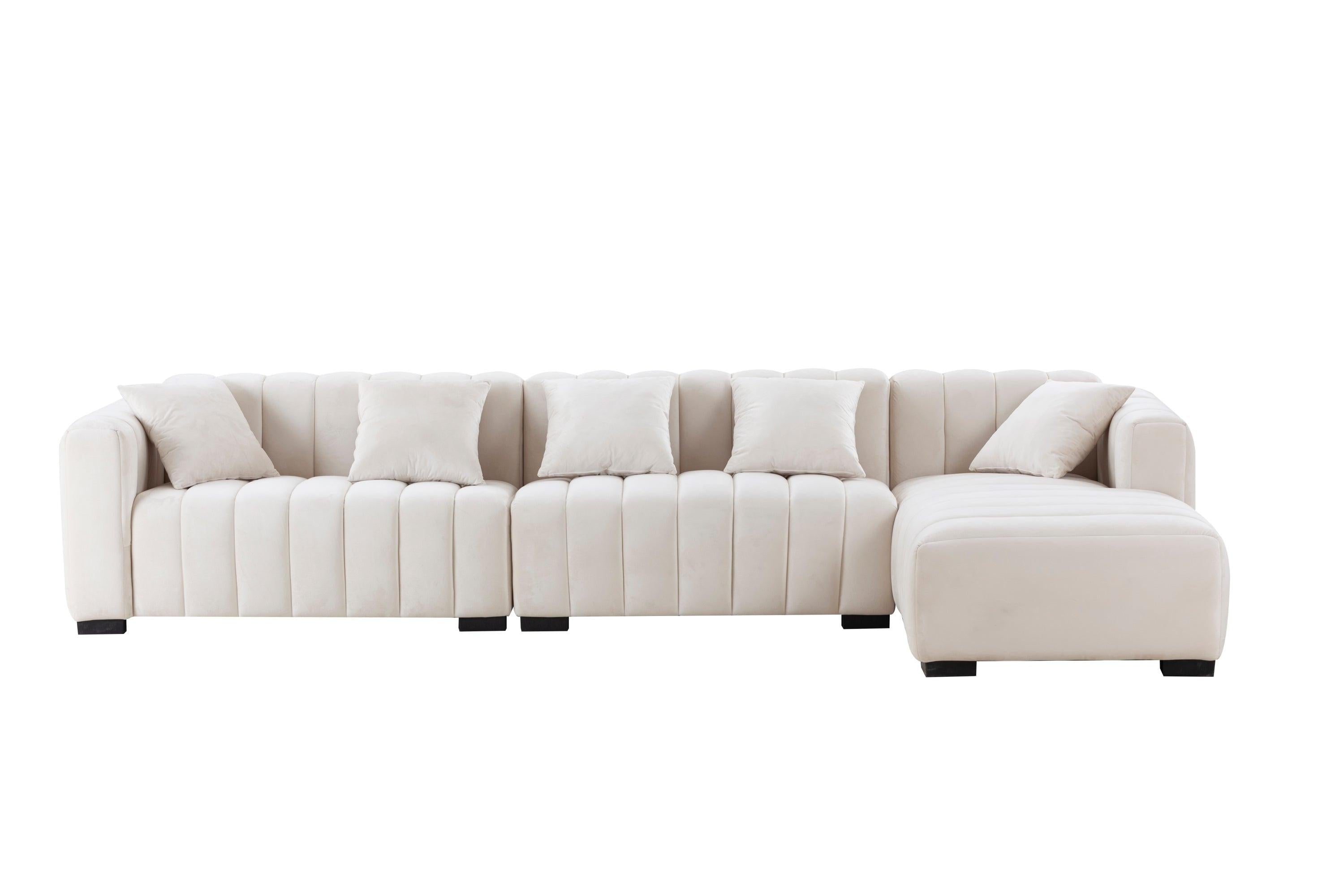 Modern Velvet L-Shape Sectional Sofa with Deep Tufting.
