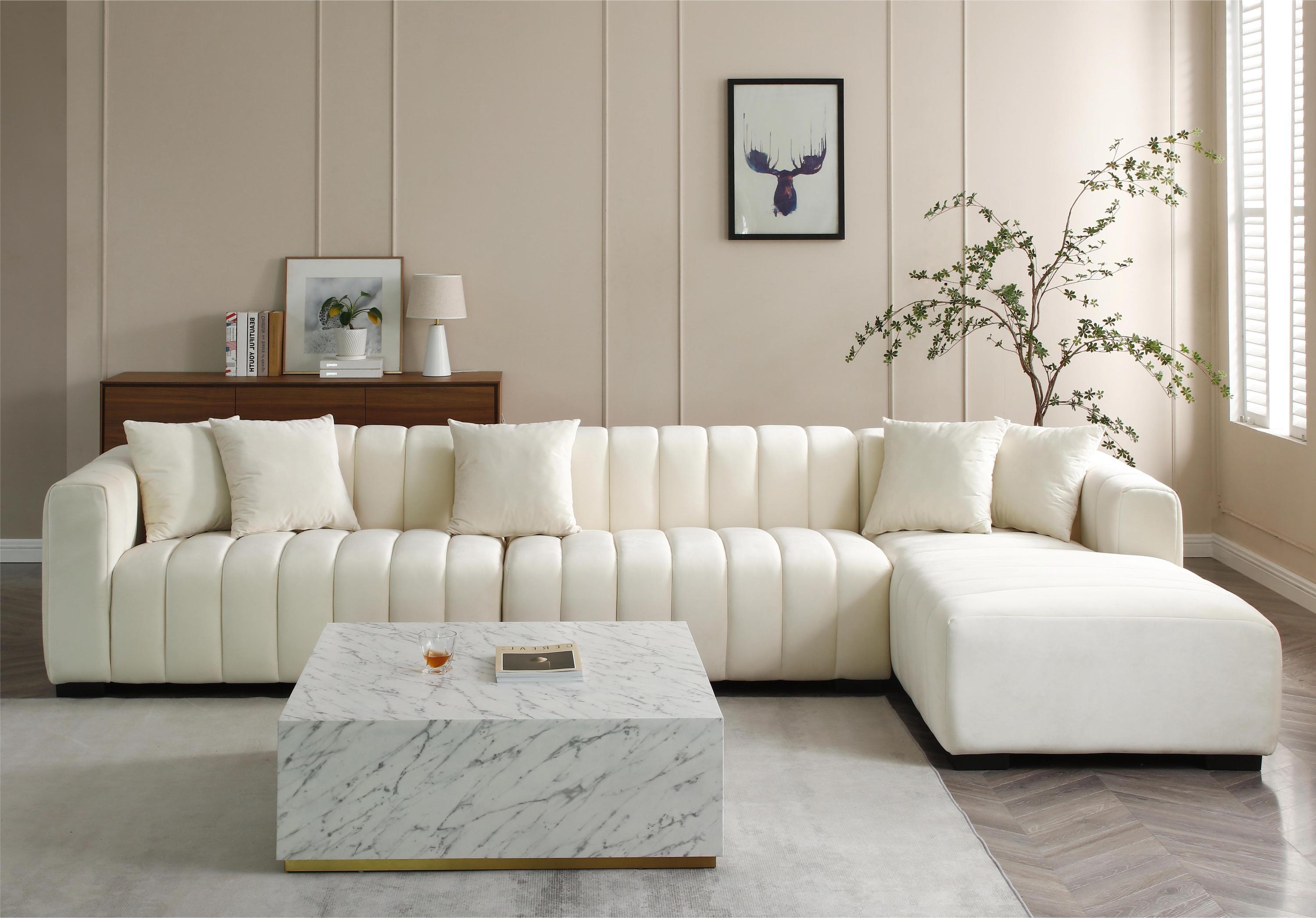 L-Shape Sectional Sofa with Deep Tufted Velvet Upholstered Modular Design