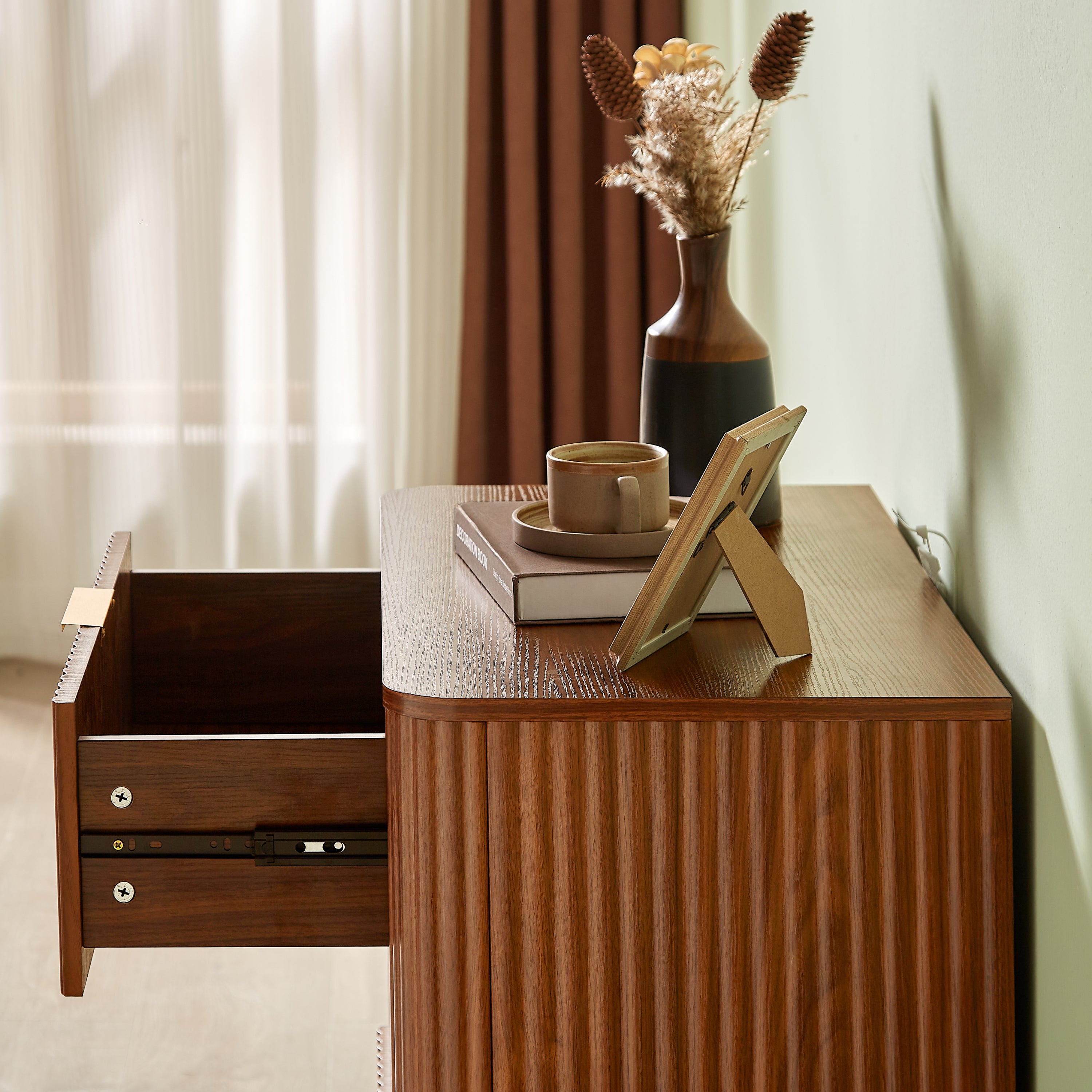 3 Drawers Drasser 2PCS, 27.6'' Wide Modern Chest of Drawers Curved wave Design,Nightstand,Wood Drawer Organizer for Bedroom, Living Room, Hallway, Walnut,27.6''W x 15.8''D x 27.4''H.