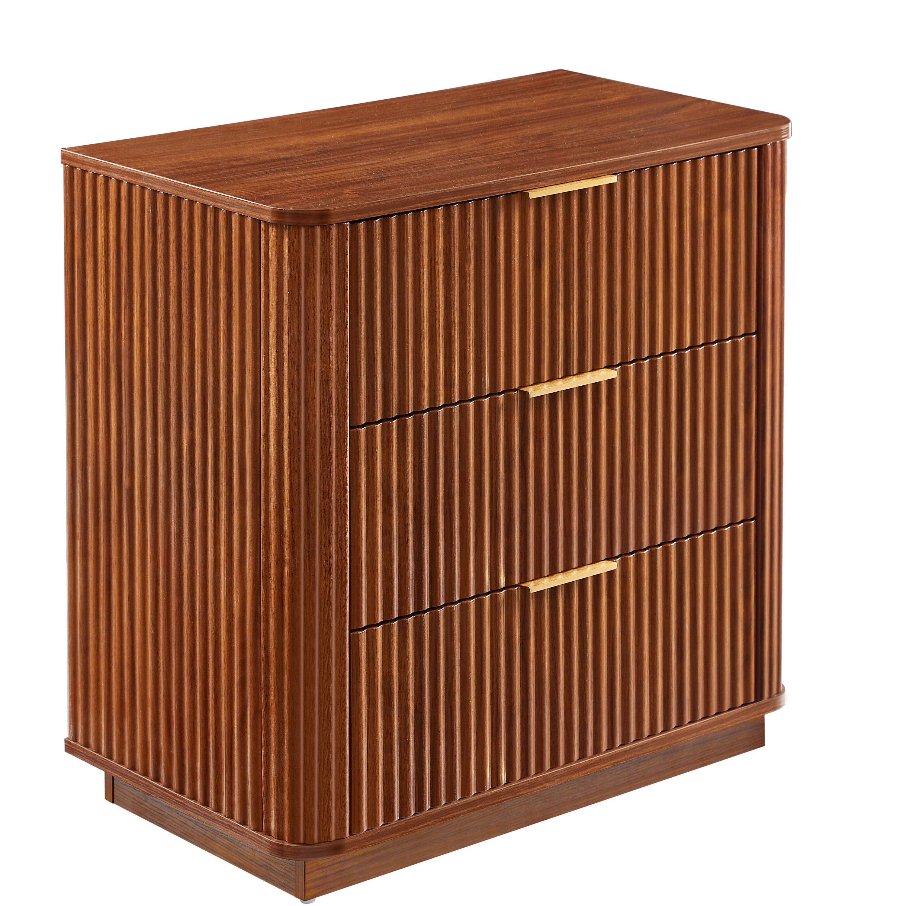 3 Drawers Drasser 2PCS, 27.6'' Wide Modern Chest of Drawers Curved wave Design,Nightstand,Wood Drawer Organizer for Bedroom, Living Room, Hallway, Walnut,27.6''W x 15.8''D x 27.4''H.