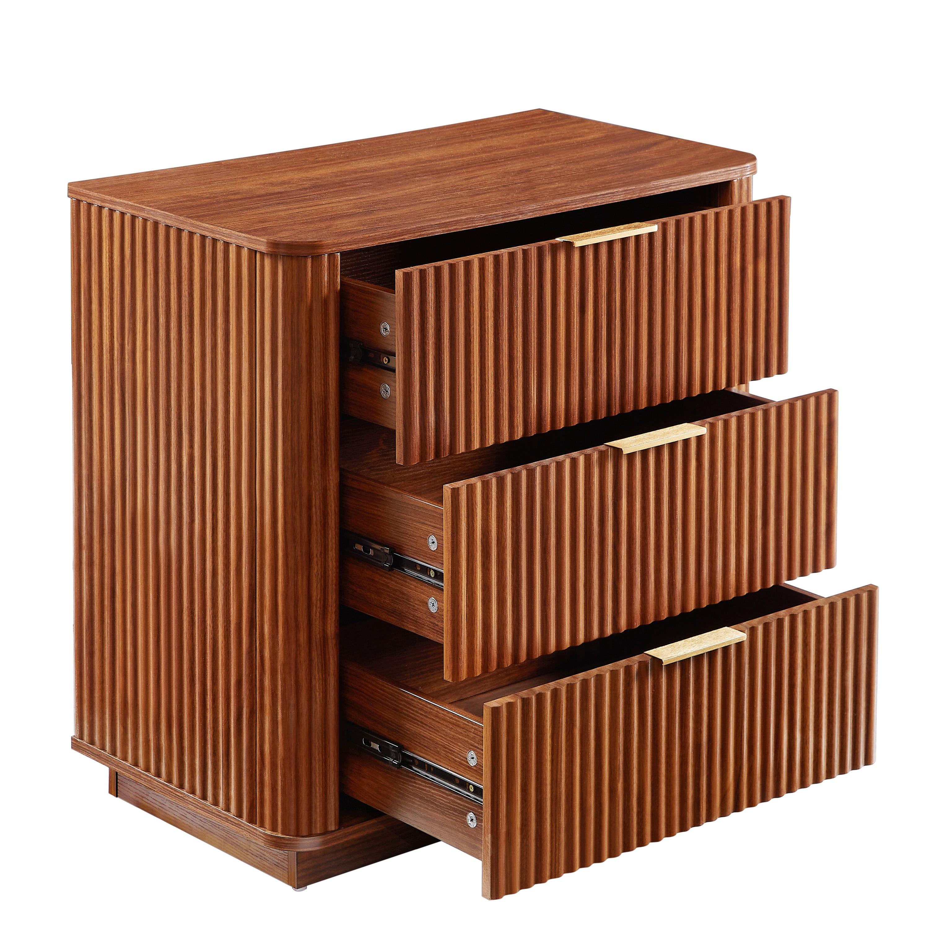 3 Drawers Drasser 2PCS, 27.6'' Wide Modern Chest of Drawers Curved wave Design,Nightstand,Wood Drawer Organizer for Bedroom, Living Room, Hallway, Walnut,27.6''W x 15.8''D x 27.4''H.