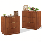3 Drawers Drasser 2PCS, 27.6'' Wide Modern Chest of Drawers Curved wave Design,Nightstand,Wood Drawer Organizer for Bedroom, Living Room, Hallway, Walnut,27.6''W x 15.8''D x 27.4''H.