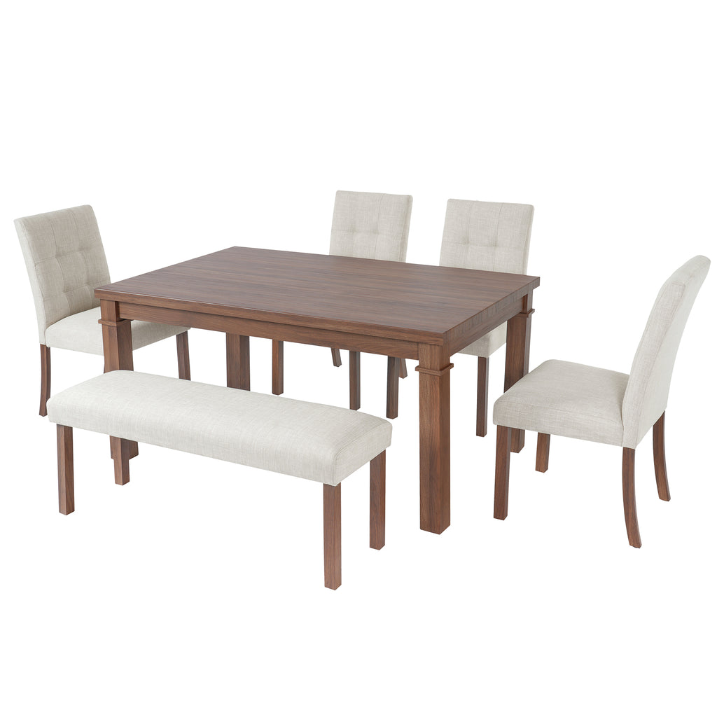 6-Piece Modern Dining Set, Rectangle Kitchen Table with 4 Upholstered Chairs & Bench, Ideal for Dining Room and Living Room, (Easy Assembly, Space Saving) Dining Table Set