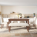 6-Piece Modern Dining Set, Rectangle Kitchen Table with 4 Upholstered Chairs & Bench, Ideal for Dining Room and Living Room, (Easy Assembly, Space Saving) Dining Table Set