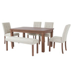 6-Piece Modern Dining Set, Rectangle Kitchen Table with 4 Upholstered Chairs & Bench, Ideal for Dining Room and Living Room, (Easy Assembly, Space Saving) Dining Table Set