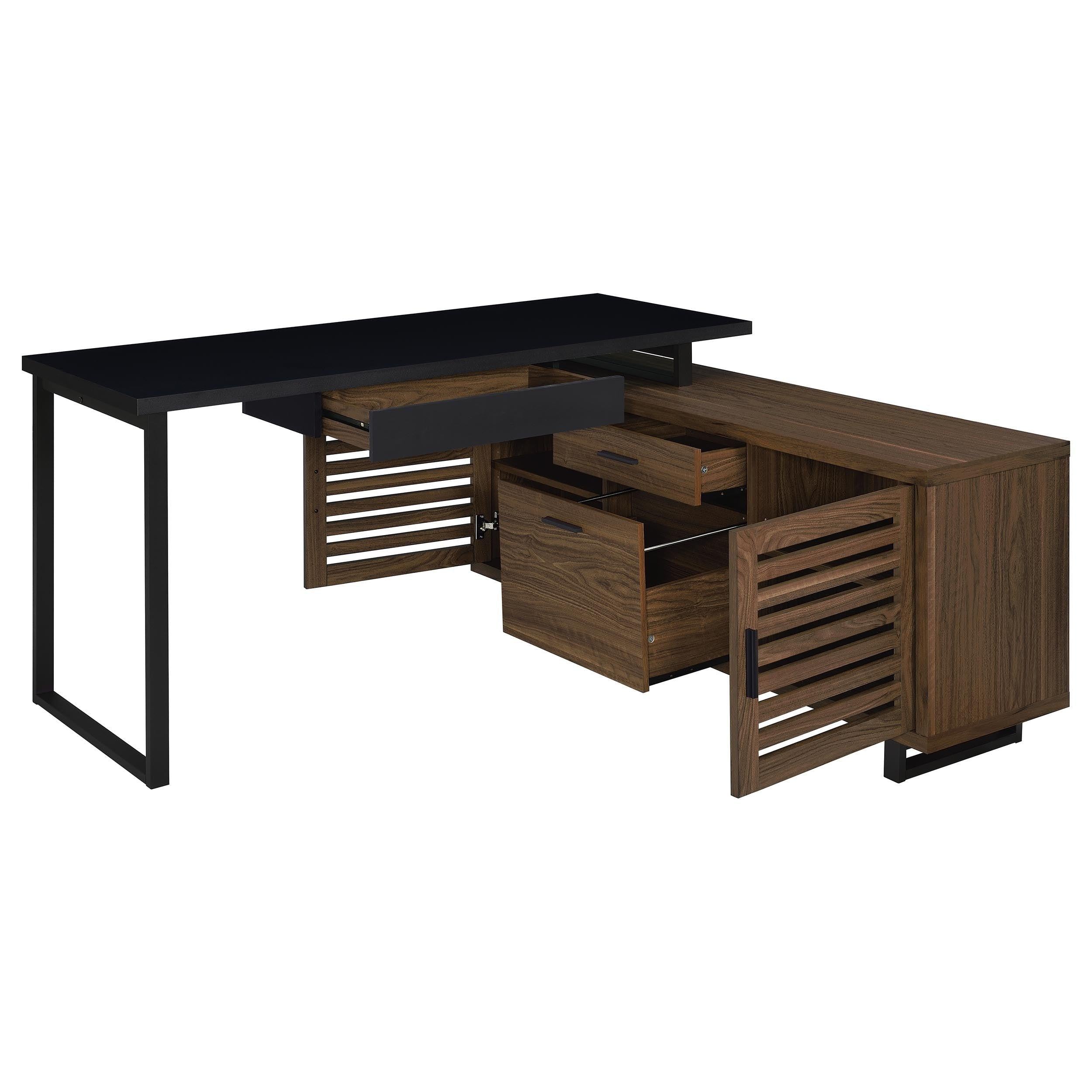 Rodger Black Walnut L-Shape Office Computer Desk.