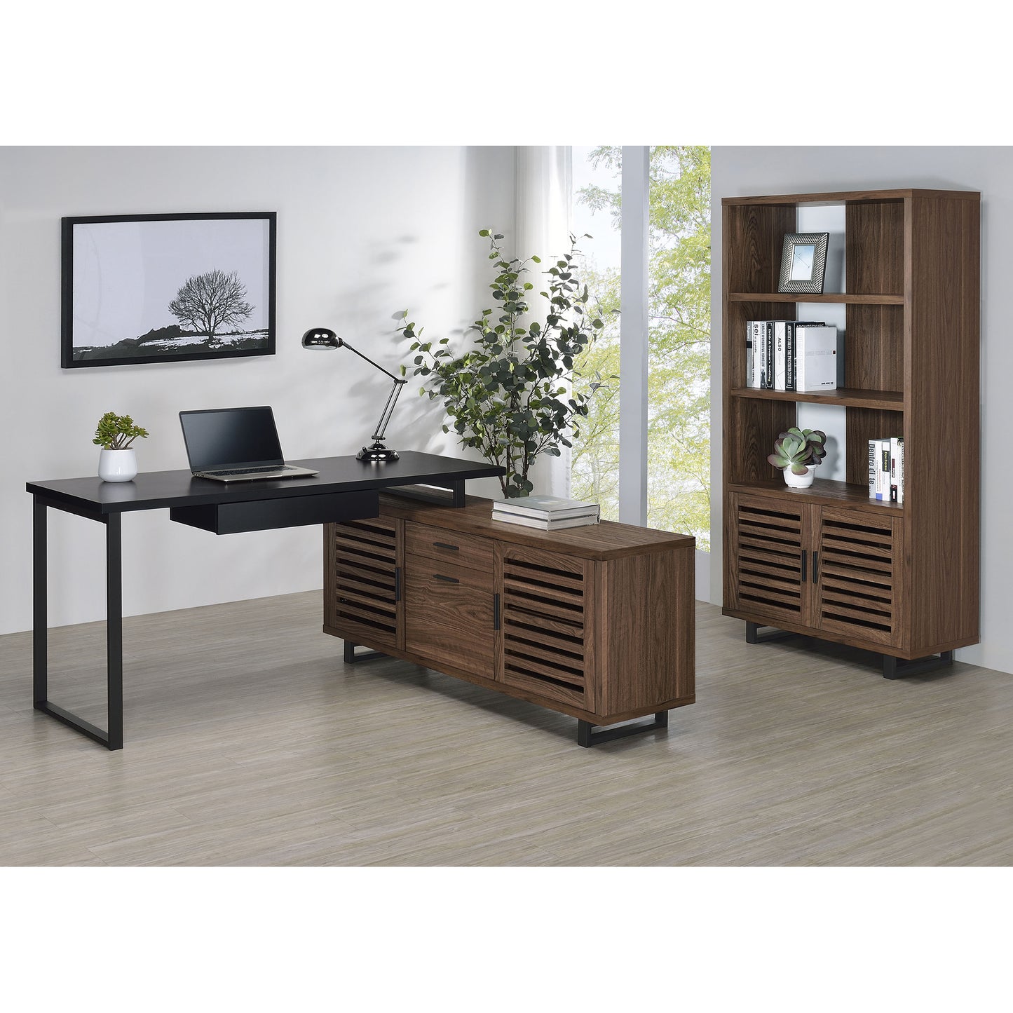 Rodger Black and Walnut L-Shape Office Computer Desk Desk