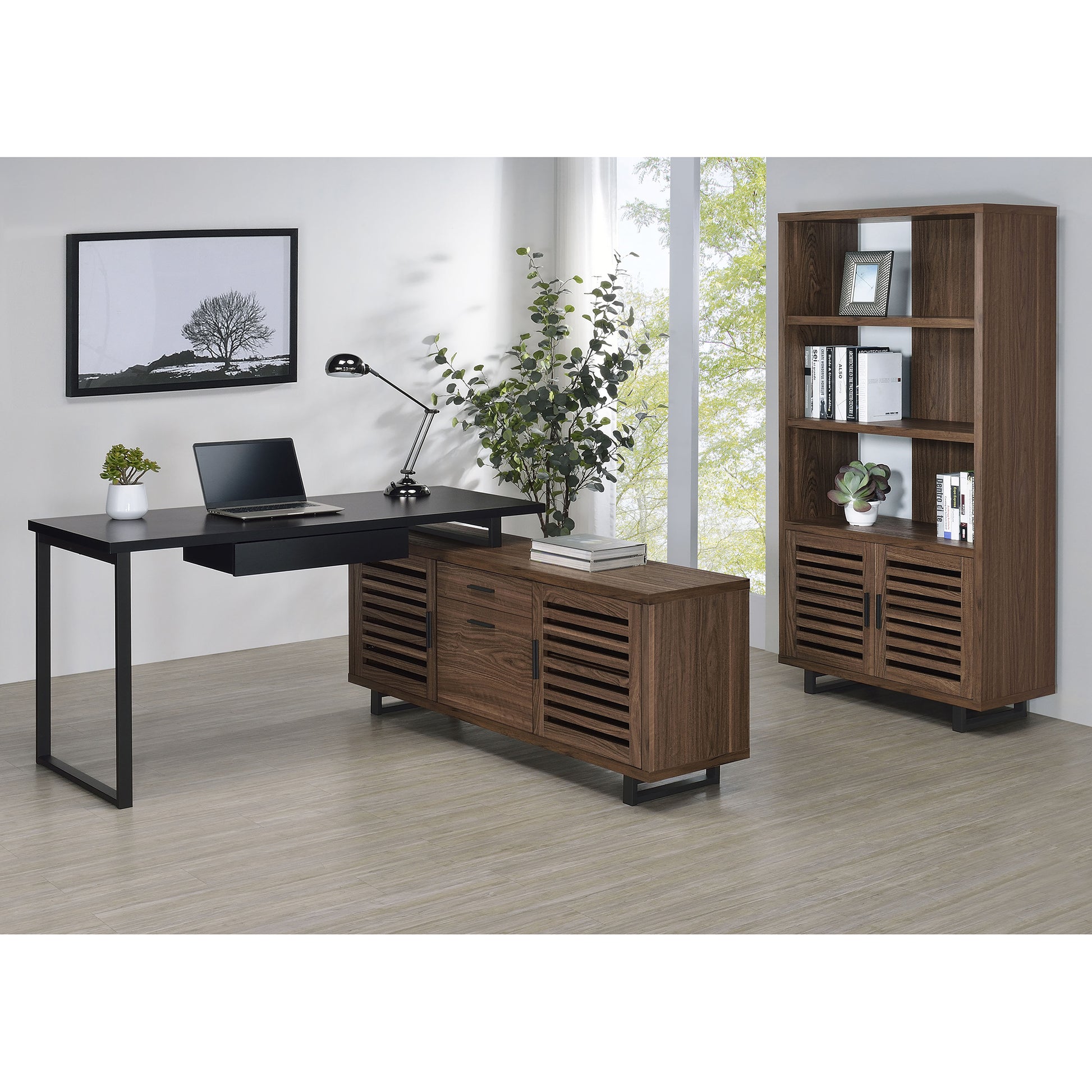 Rodger Black and Walnut L-Shape Office Computer Desk Desk