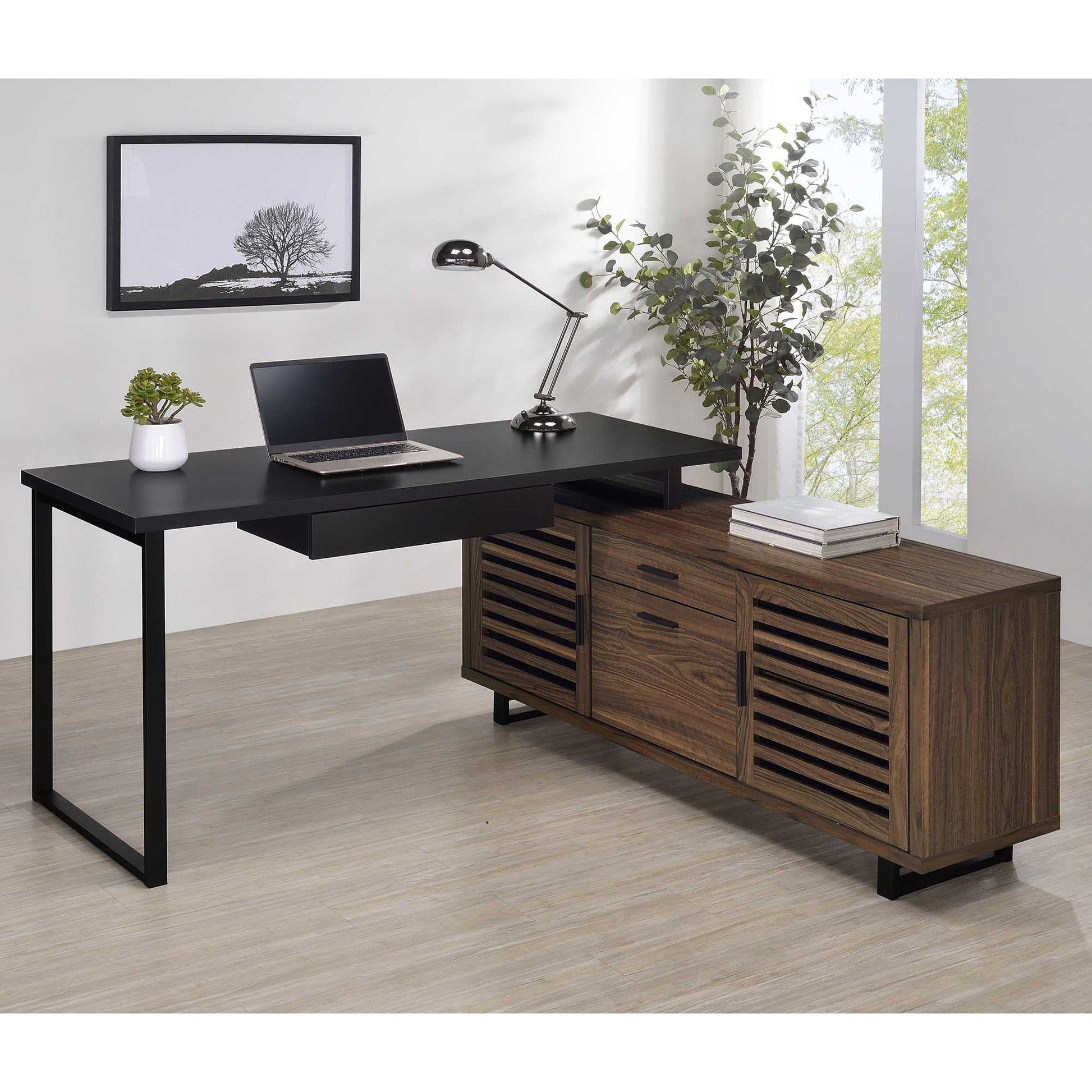 Rodger Black and Walnut L-Shape Office Computer Desk Desk