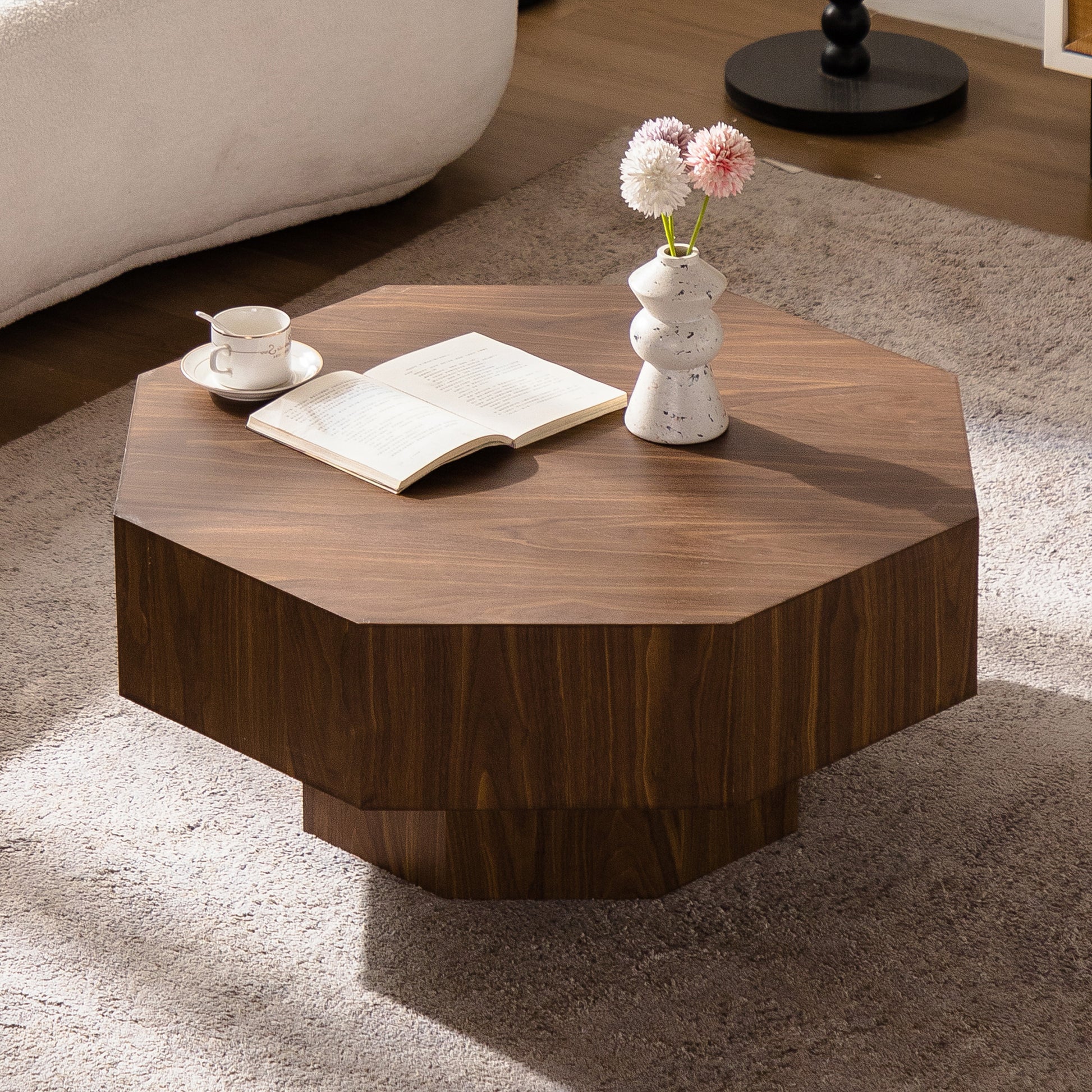 30.51 inch Coffee table Wooden Octagonal-Shaped for Living Room Walnut Suitable for Bedroom, Living Room, Office Coffee Table