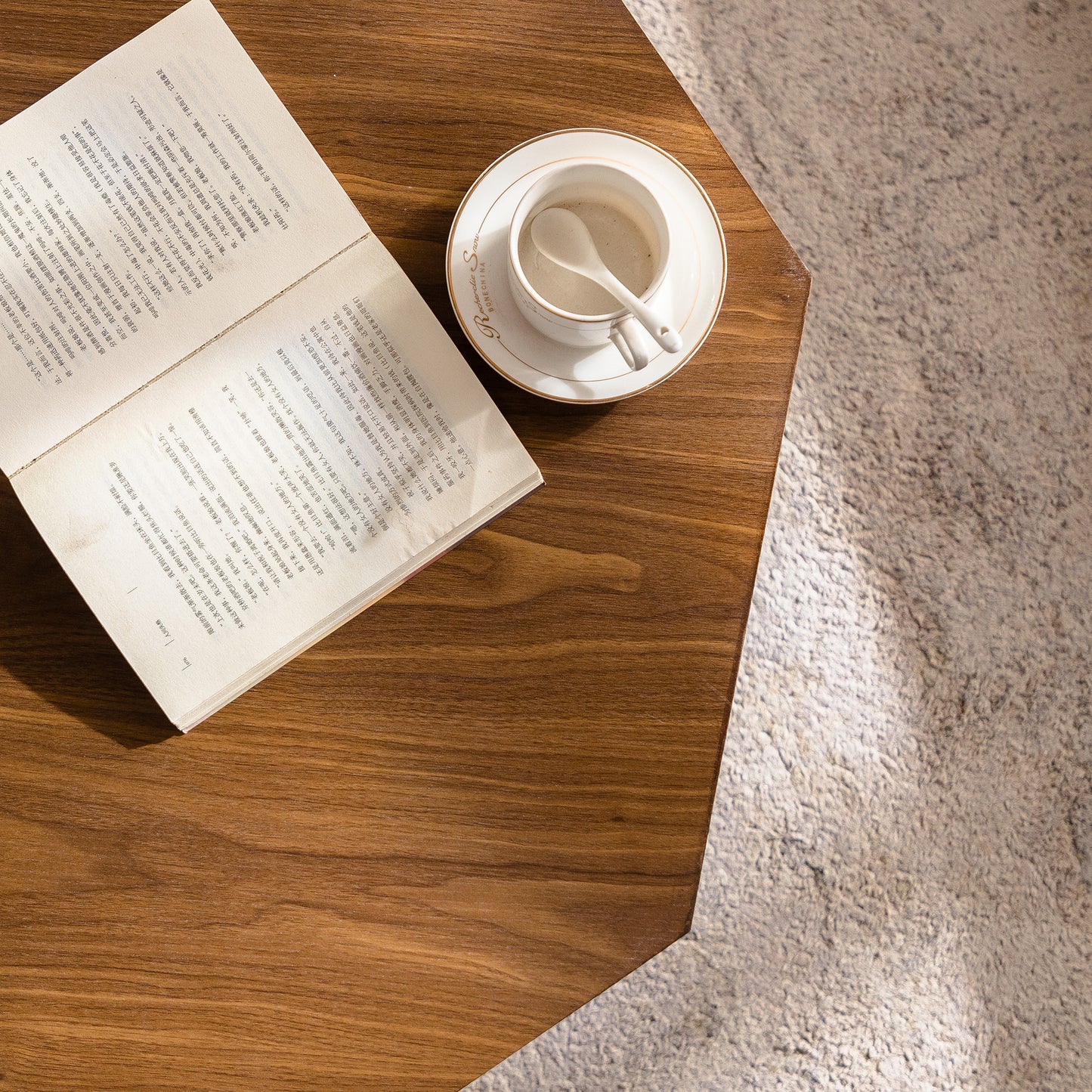 30.51 inch Coffee table Wooden Octagonal-Shaped for Living Room Walnut Suitable for Bedroom, Living Room, Office Coffee Table