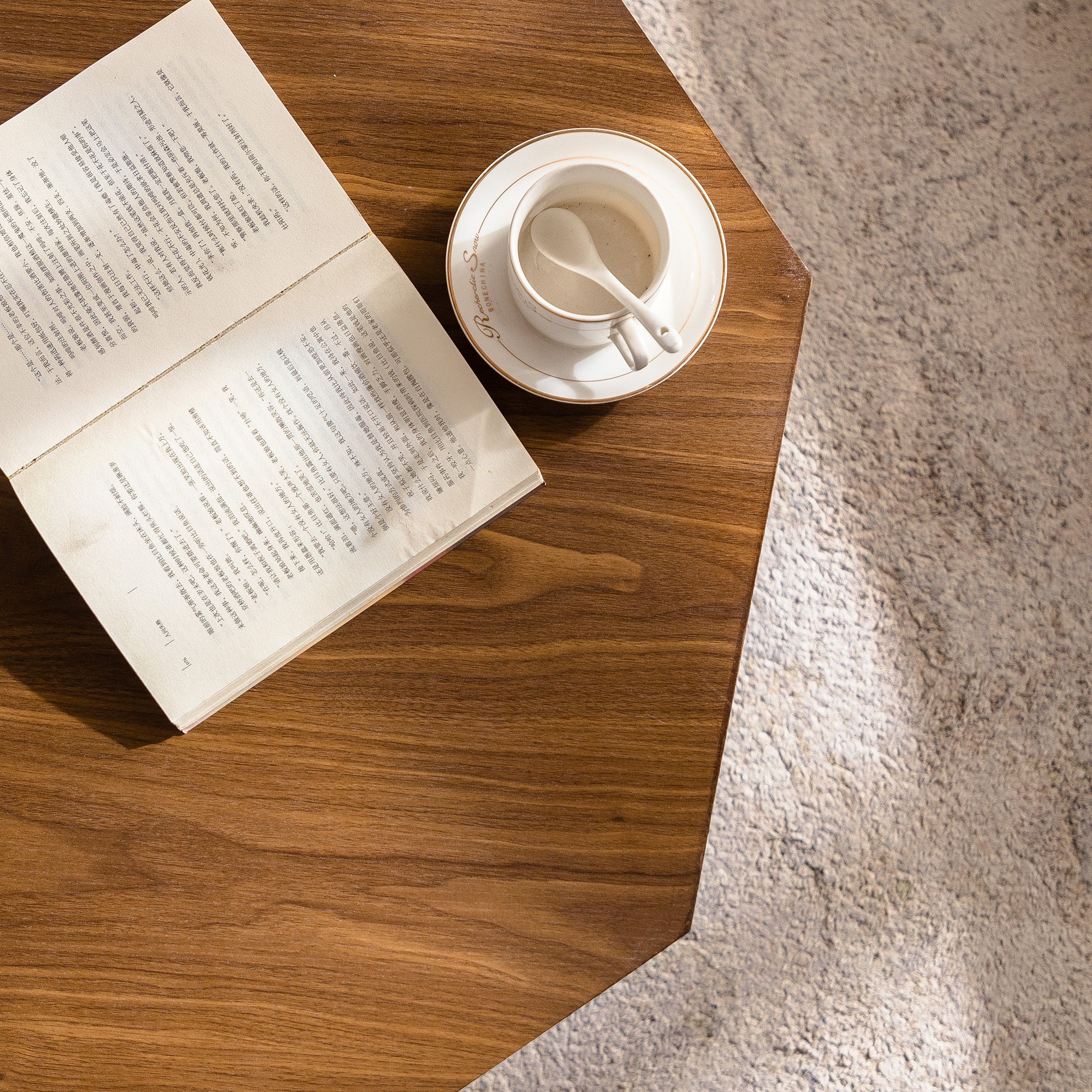 30.51 inch Coffee table Wooden Octagonal-Shaped for Living Room Walnut Suitable for Bedroom, Living Room, Office Coffee Table