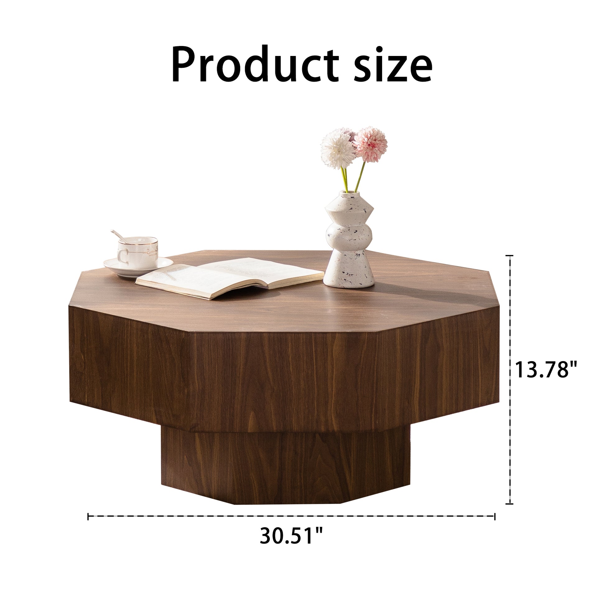 30.51 inch Coffee table Wooden Octagonal-Shaped for Living Room Walnut Suitable for Bedroom, Living Room, Office Coffee Table