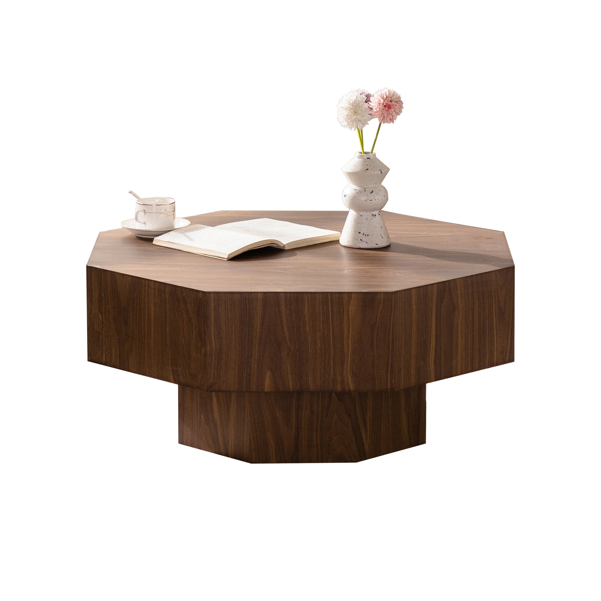 30.51 inch Coffee table Wooden Octagonal-Shaped for Living Room Walnut Suitable for Bedroom, Living Room, Office Coffee Table