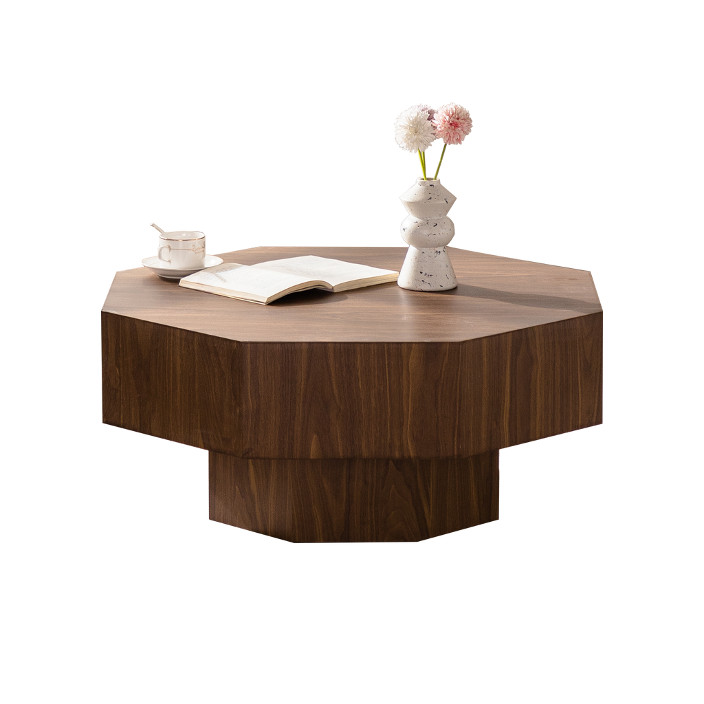 30.51 inch Coffee table Wooden Octagonal-Shaped for Living Room Walnut Suitable for Bedroom, Living Room, Office Coffee Table