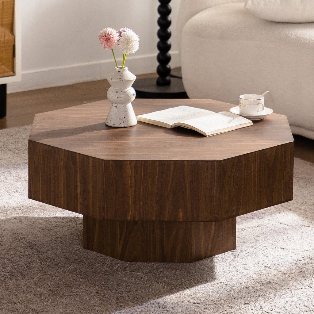 30.51 inch Coffee table Wooden Octagonal-Shaped for Living Room Walnut Suitable for Bedroom, Living Room, Office Coffee Table