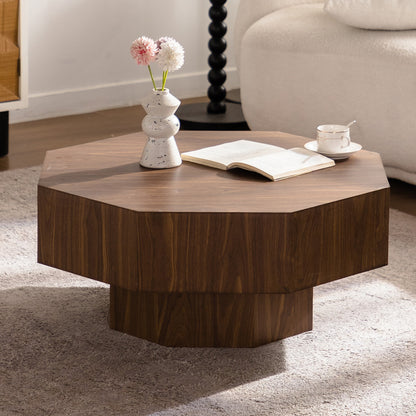 30.51 inch Coffee table Wooden Octagonal-Shaped for Living Room Walnut Suitable for Bedroom, Living Room, Office Coffee Table