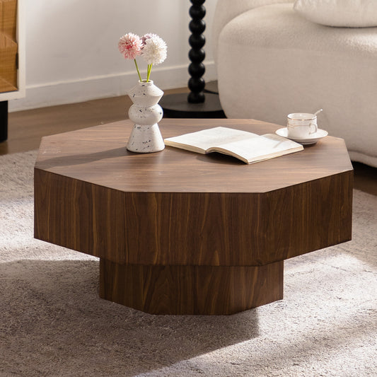 30.51 inch Coffee table Wooden Octagonal-Shaped for Living Room Walnut Suitable for Bedroom, Living Room, Office Coffee Table