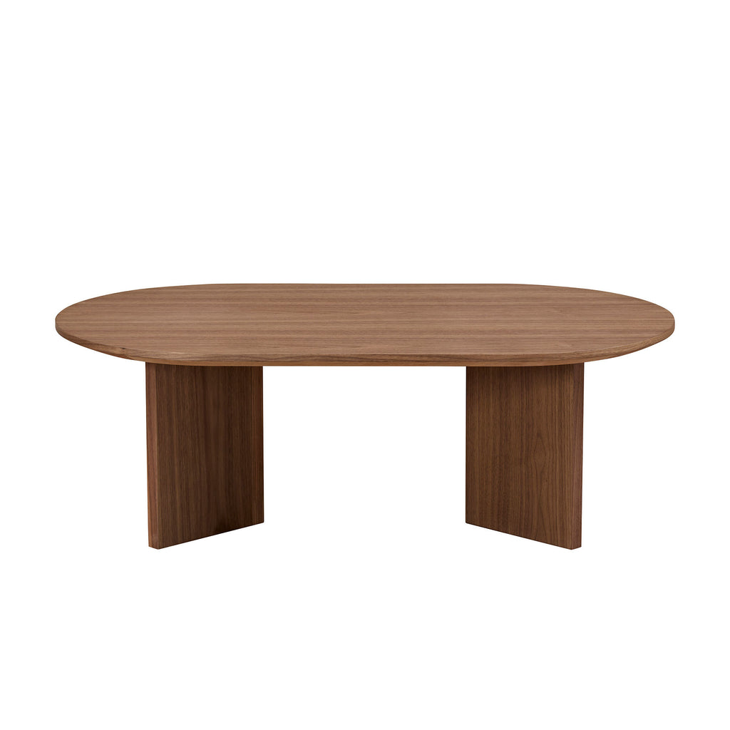 Length 39.37 Inch Modern Coffee Table,MDF Oval Coffee Table for Living Room,Small Coffee Table with Sturdy Pedestal for Apartment,Bedroom,Walnut