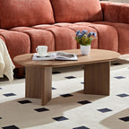 Length 39.37 Inch Modern Coffee Table,MDF Oval Coffee Table for Living Room,Small Coffee Table with Sturdy Pedestal for Apartment,Bedroom,Walnut