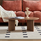 Length 39.37 Inch Modern Coffee Table,MDF Oval Coffee Table for Living Room,Small Coffee Table with Sturdy Pedestal for Apartment,Bedroom,Walnut