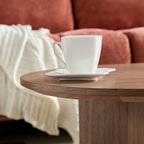 Length 39.37 Inch Modern Coffee Table,MDF Oval Coffee Table for Living Room,Small Coffee Table with Sturdy Pedestal for Apartment,Bedroom,Walnut