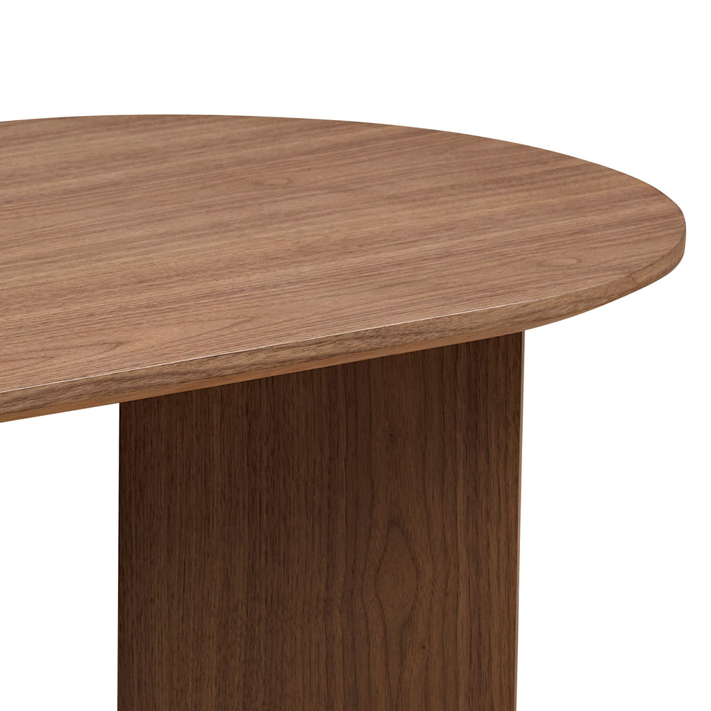 Length 39.37 Inch Modern Coffee Table,MDF Oval Coffee Table for Living Room,Small Coffee Table with Sturdy Pedestal for Apartment,Bedroom,Walnut