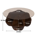 Round Coffee Table with Storage, 31.5 Inch Modern Farmhouse Center Table with Tempered Glass Top and Wooden MDF Frame in Walnut Brown for Living Room, Space-Saving Design Coffee Table