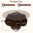 Round Coffee Table with Storage, 31.5 Inch Modern Farmhouse Center Table with Tempered Glass Top and Wooden MDF Frame in Walnut Brown for Living Room, Space-Saving Design Coffee Table