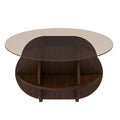 Round Coffee Table with Storage, 31.5 Inch Modern Farmhouse Center Table with Tempered Glass Top and Wooden MDF Frame in Walnut Brown for Living Room, Space-Saving Design Coffee Table