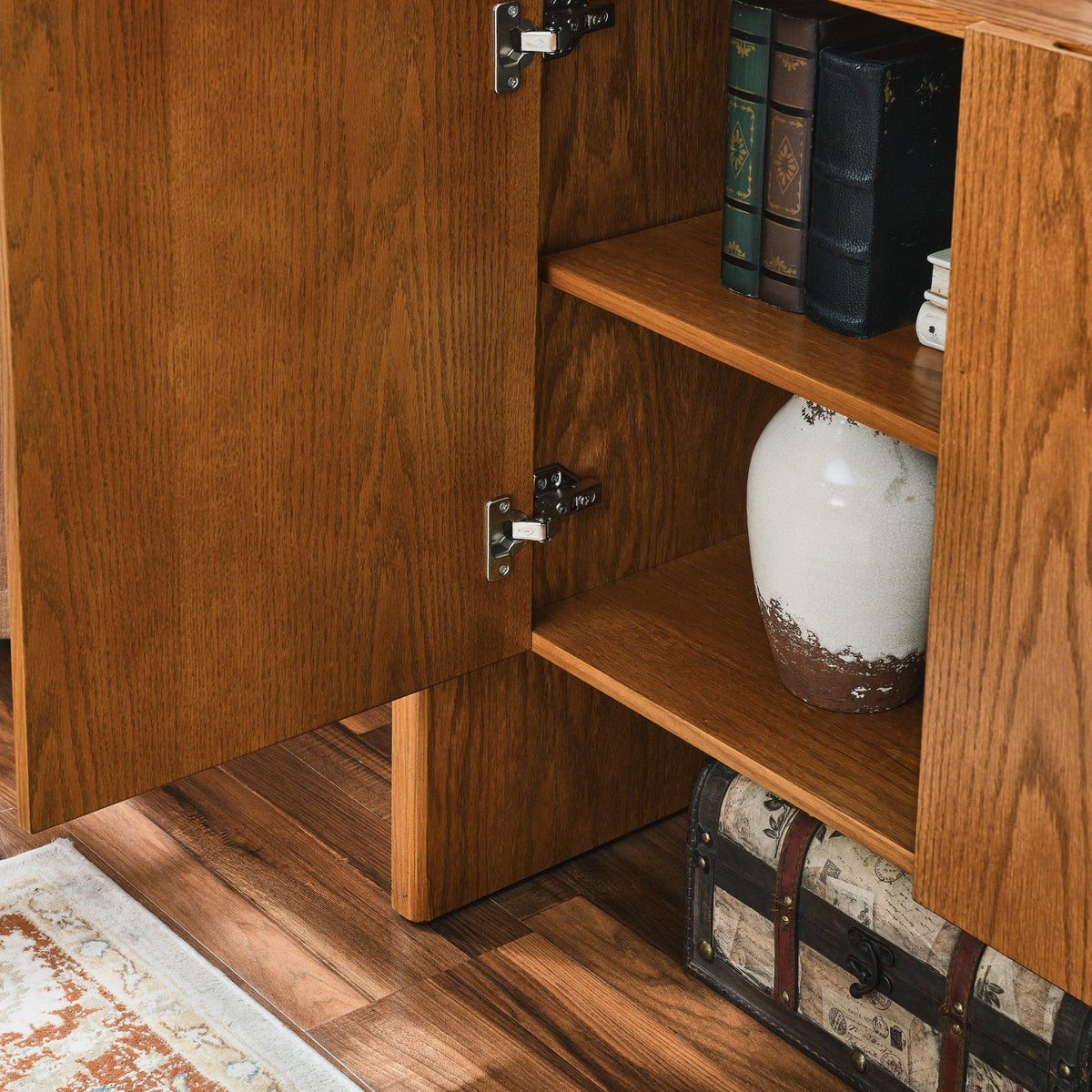 Modern Walnut Sideboard Buffet Cabinet With Storage.