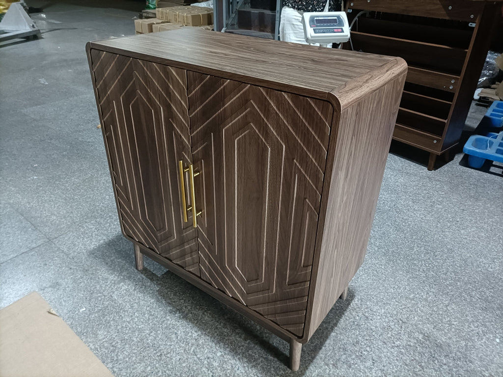 Modern Sideboard Buffet Cabinet with Carved 2 Doors and Adjustable Layer Board for Living Room and Kitchen, Walnut, MDF