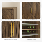 Modern Sideboard Buffet Cabinet with Carved 2 Doors and Adjustable Layer Board for Living Room and Kitchen, Walnut, MDF