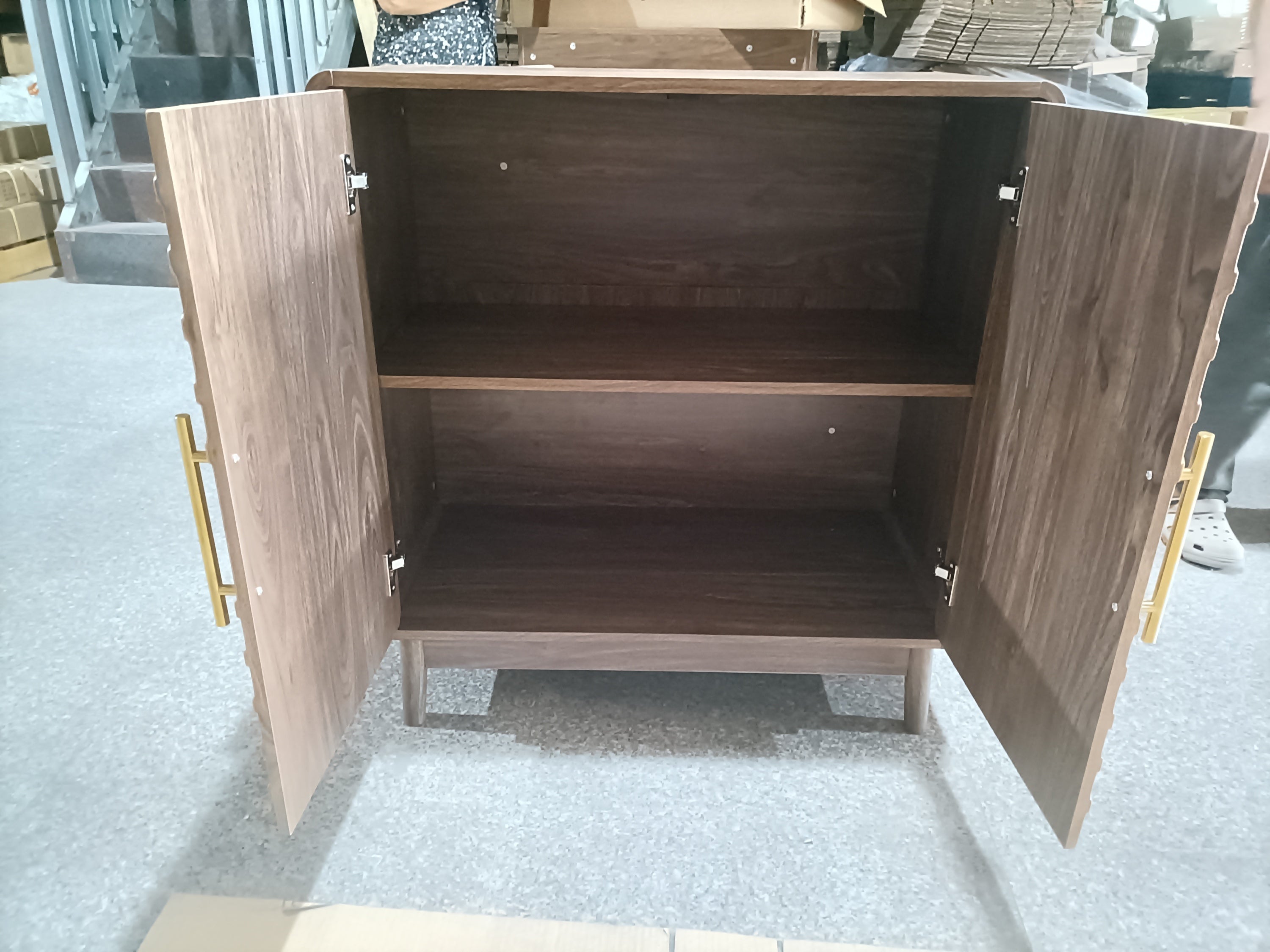 Modern Sideboard Buffet Cabinet with Carved 2 Doors and Adjustable Layer Board for Living Room and Kitchen, Walnut, MDF