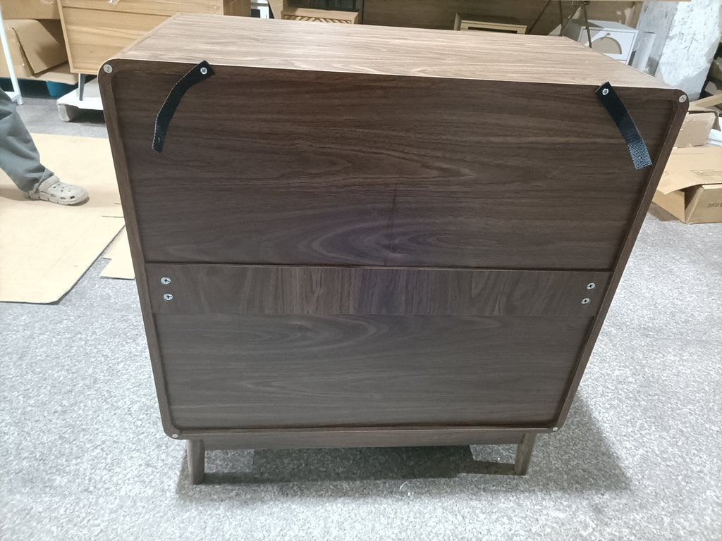 Modern Sideboard Buffet Cabinet with Carved 2 Doors and Adjustable Layer Board for Living Room and Kitchen, Walnut, MDF