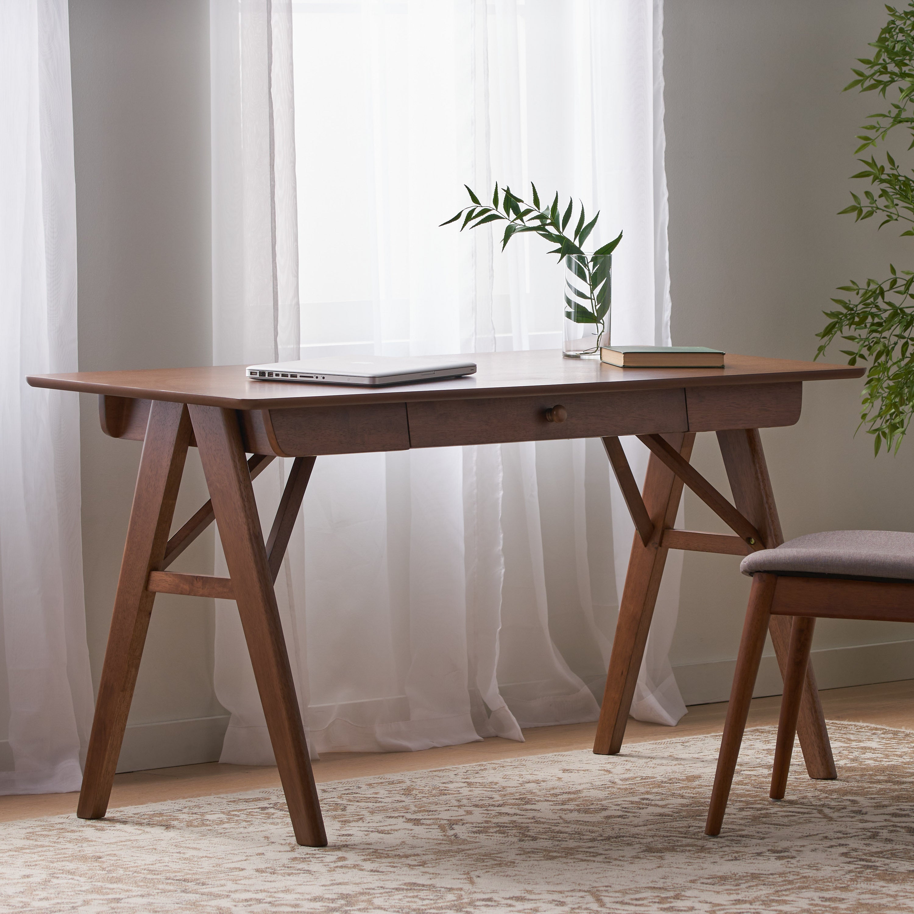 Wood Desk with Drawers, Small Computer Desk for Small Spaces, Gaming Study Home Office Desks for Work, Student PC Desk for Bedroom, Escritorios para Cuartos (Walnut Color, 57 inch) Desk