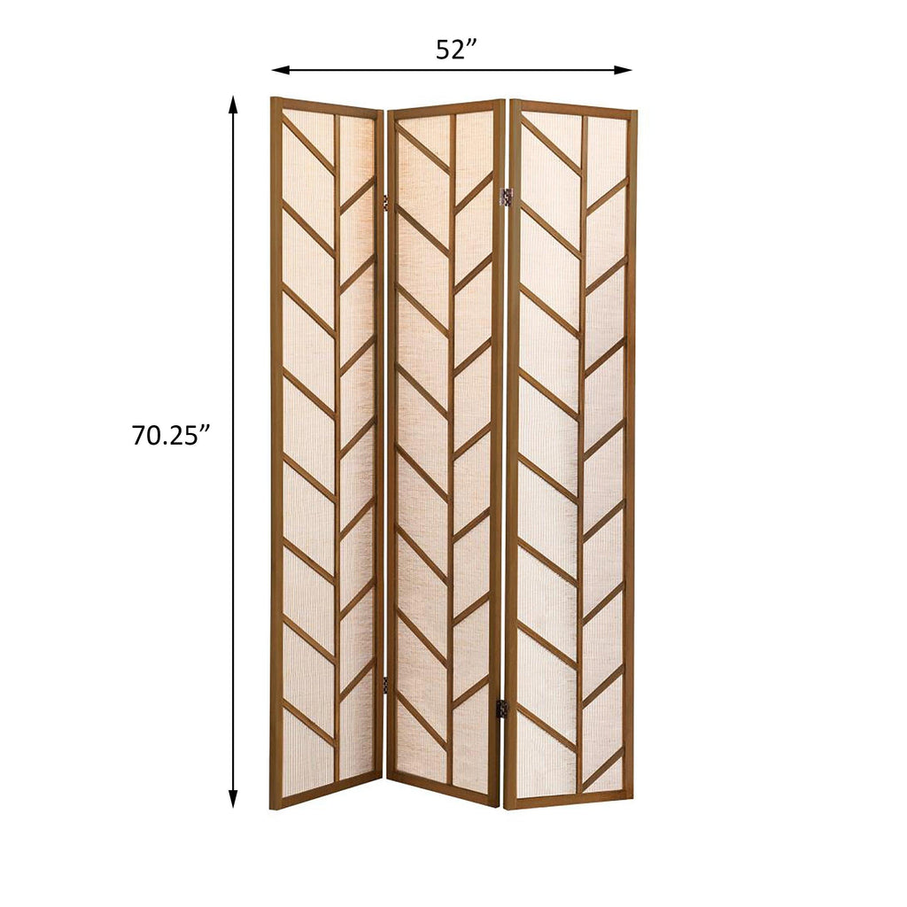 Modern Walnut and Linen Foldable 3-Panel Privacy Screen.