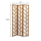 Modern Walnut and Linen Foldable 3-Panel Privacy Screen.