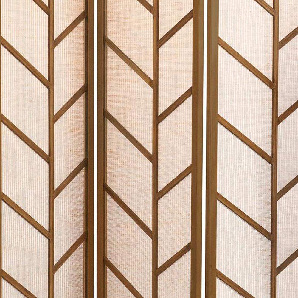 Modern Walnut and Linen Foldable 3-Panel Privacy Screen.