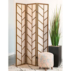 Modern Walnut and Linen Foldable 3-Panel Privacy Screen.
